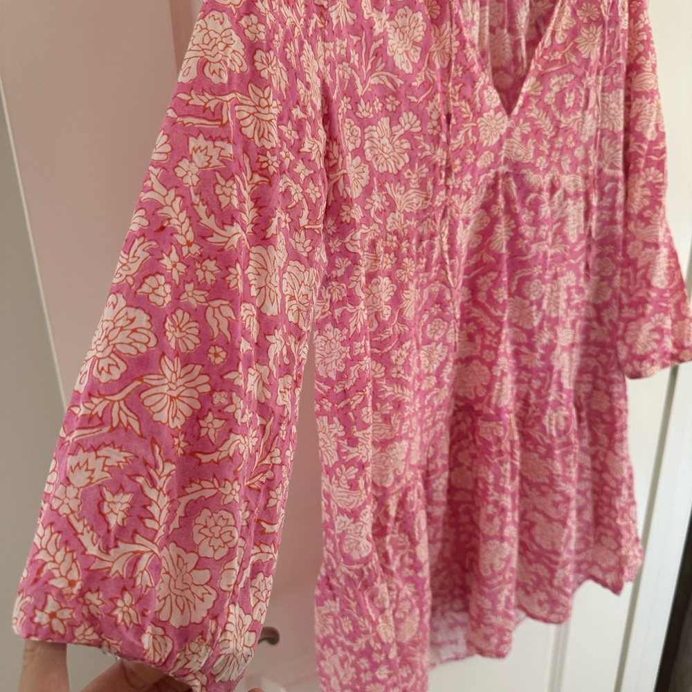SZ Blockprint Tuckernuck Pink, White, Orange Mini Dress | M - Picture 2 of 6